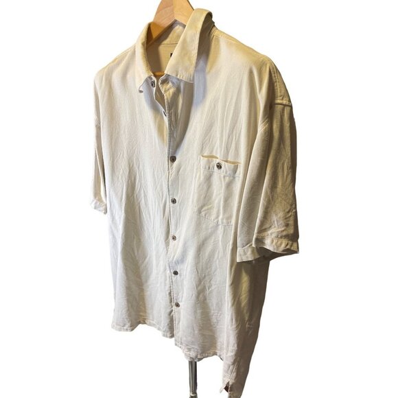 Silk Icon Mens Cream Button Down Short Sleeved Silk Shirt Sz 2XL - Picture 3 of 9